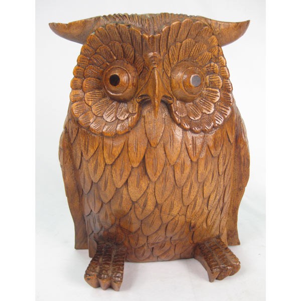 Wooden Owl 30Cm Brown Finish